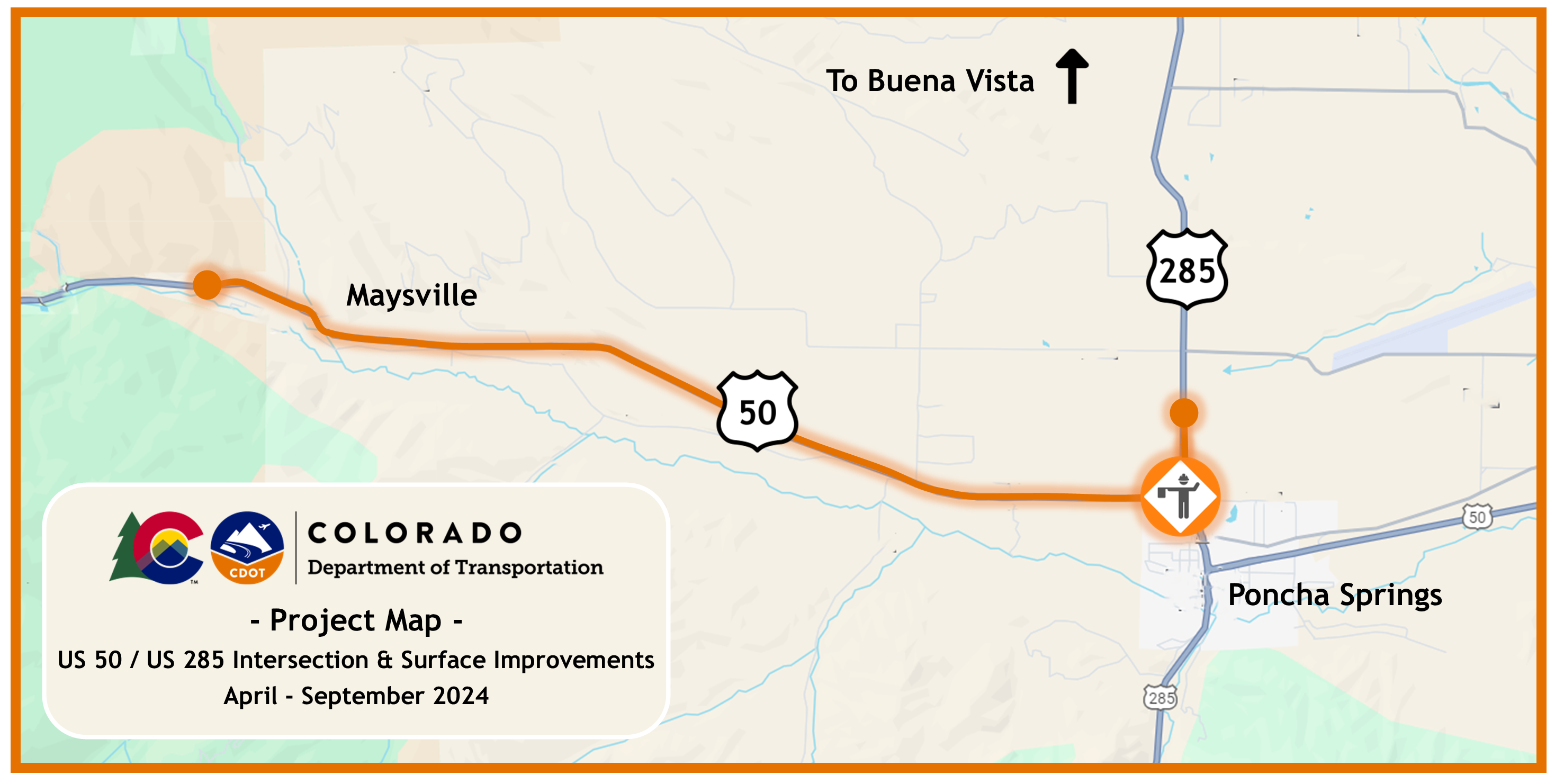 Project Map of US 285 and US 50 Intersection and Surface Improvements April through September 2024.png detail image