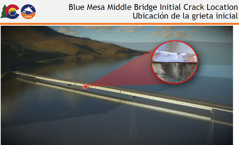 Location of the initial crack on the Blue Mesa Middle Bridge