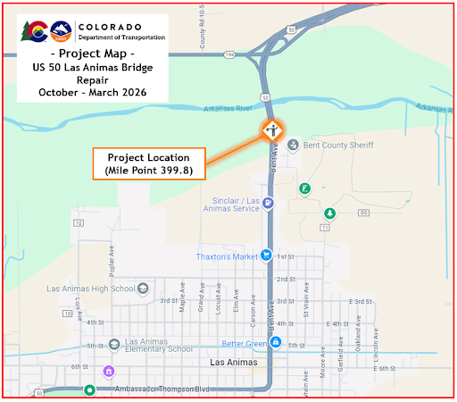 US 50 Las Animas Bridge Repair Location Map