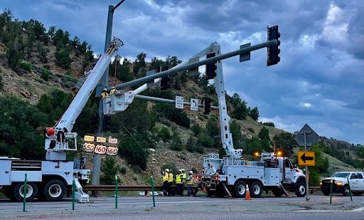On July 25, US 550 and US 160 Connection South project contractors worked to remove the traffic signal located east of Durango at the base of Farmington Hill