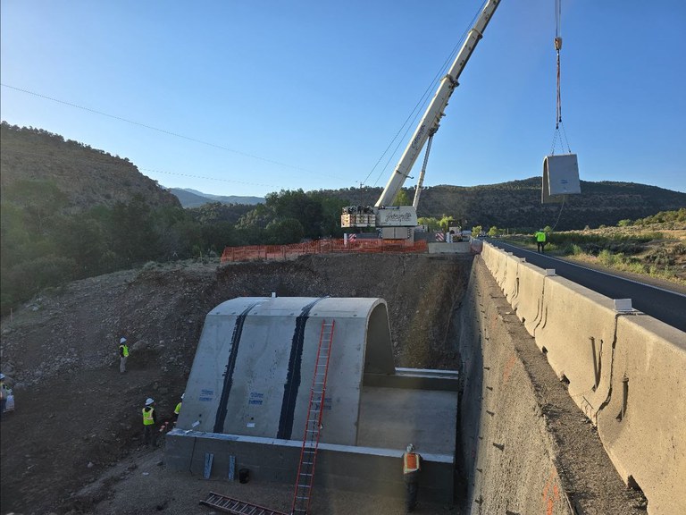 Concrete forms were lifted into place to create a safe crossing for wildlife underneath US 550 at Mile Point 114.4. The wildlife crossing and safety improvements project located north of Ridgway was completed on Nov. 18. 