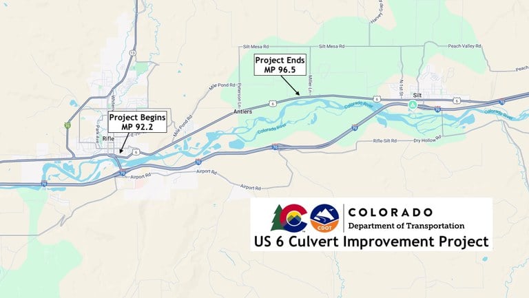 Project map of US 6 Culvert Improvement Project between Rifle and Silt, Colo.