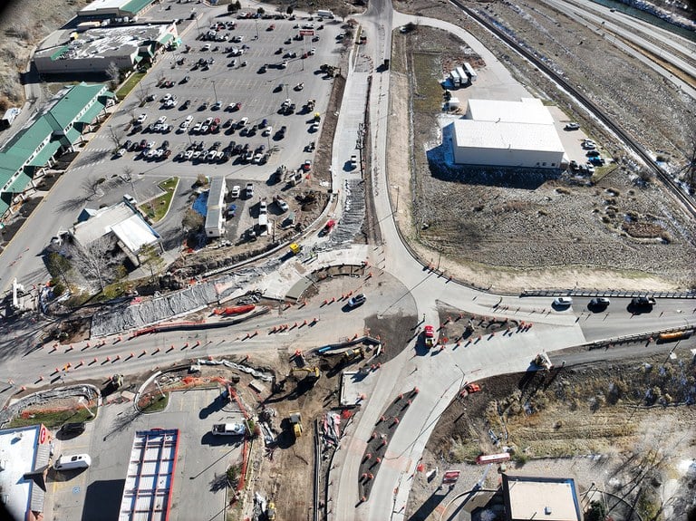 The overhead view of construction work on US 6 in New Castle.