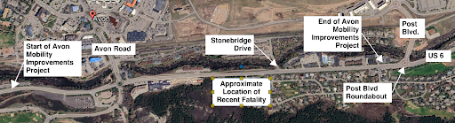 Map of US 6 Post Boulevard project and US 6 Avon Mobility Improvements projects