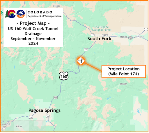 US 160 Wolf Creek Tunnel Drainage Project Location Map