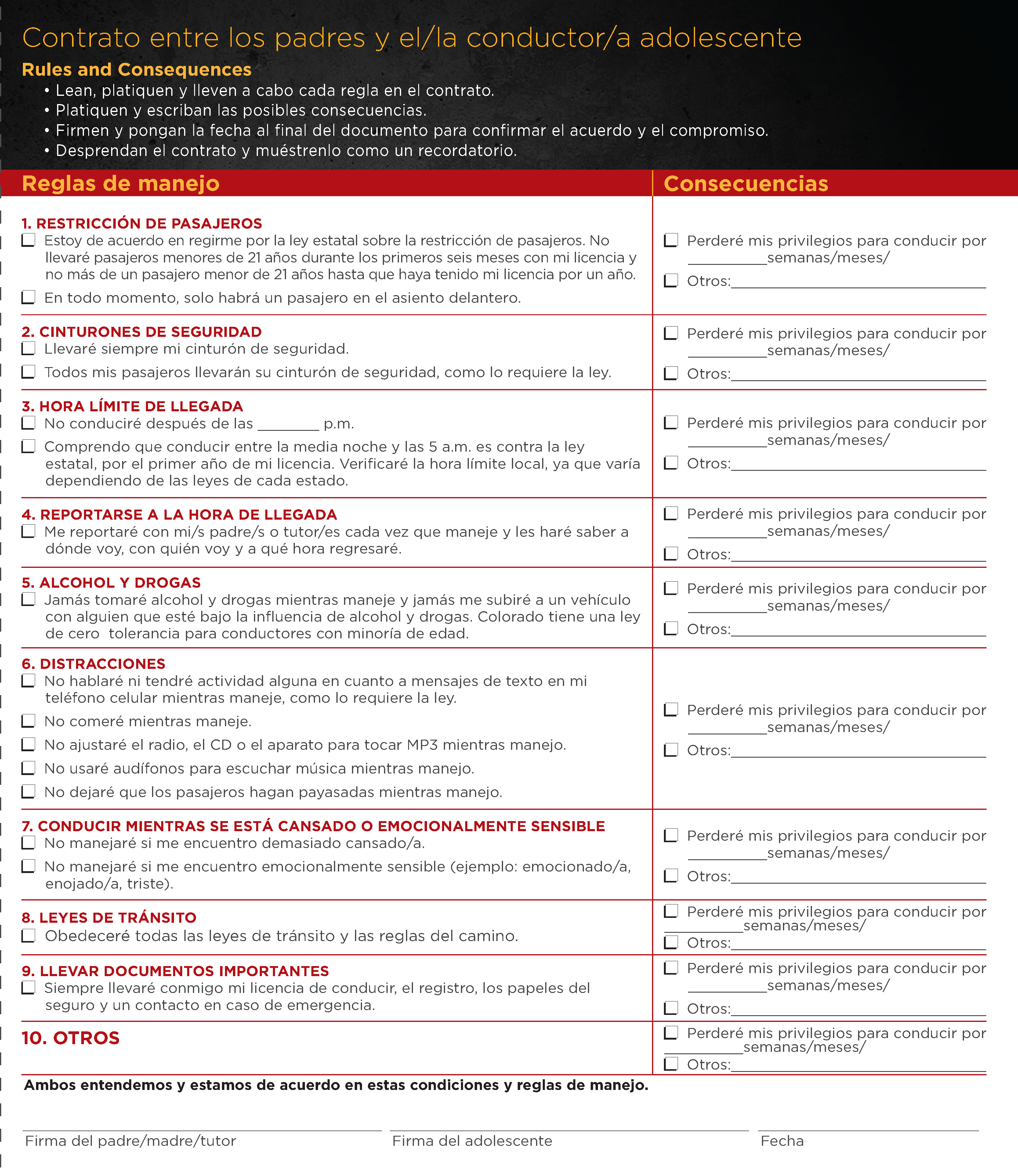 Parent/Teen Spanish Contract detail image