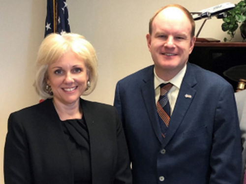 GHSA’s Johnathan Adkins, at right, with NTSB Chair Jennifer Homendy at left. Photo by GHSA.
