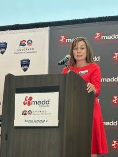 Tuesday Black, CDOT Highway Safety Office (and former staff member at MADD) speaks at the 2024 Law Enforcement Champion Awards in Grand Junction. 
