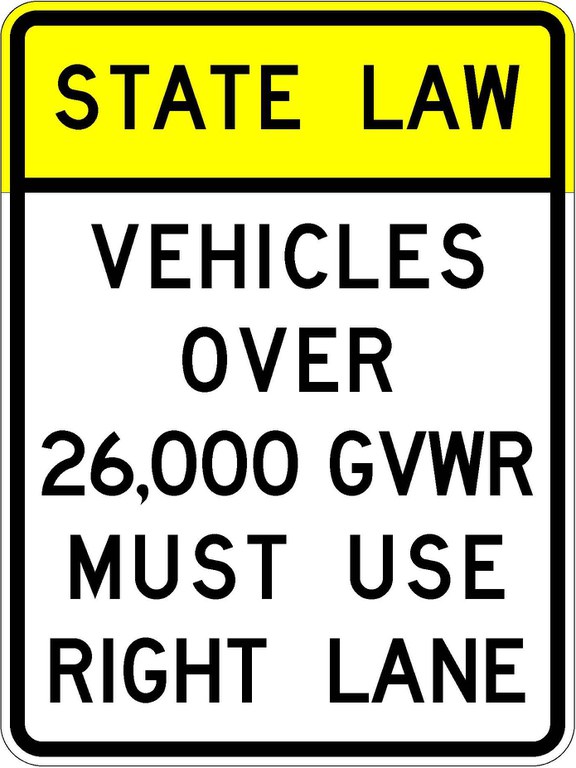 R4-5a State Law Vehicles Over 26,000 GVWR Must Use Right Lane