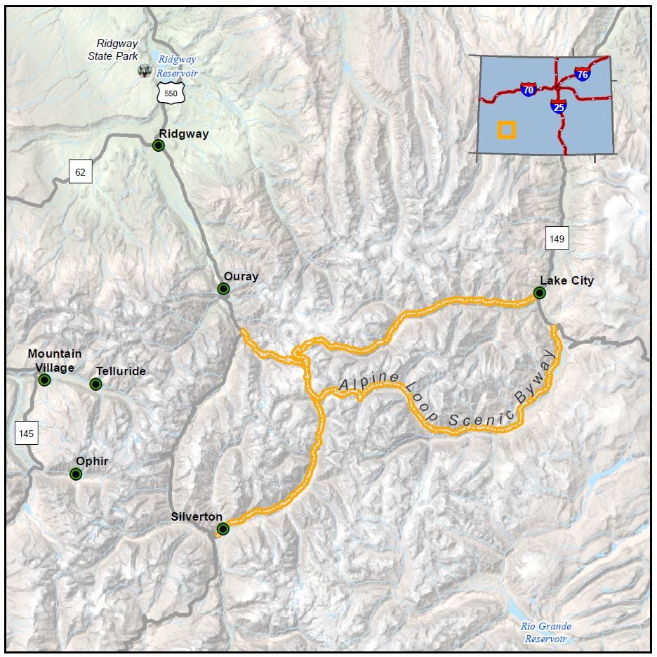 Alpine Loop Scenic Byway map