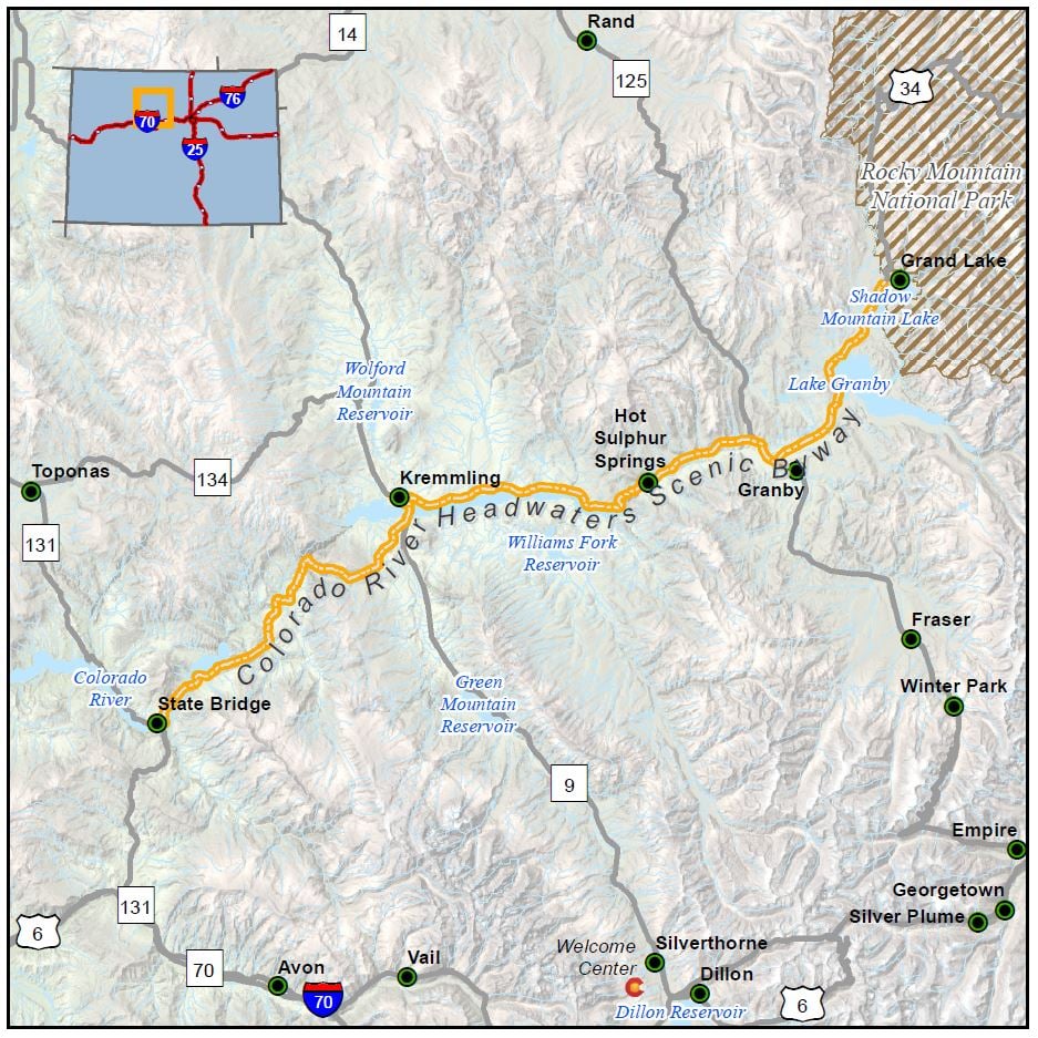 Colorado River Headwaters Scenic Byway map