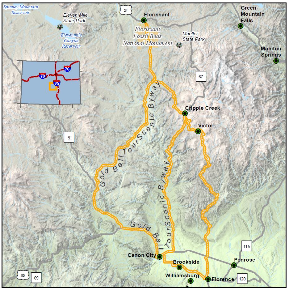Gold Belt Tour Scenic Byway map