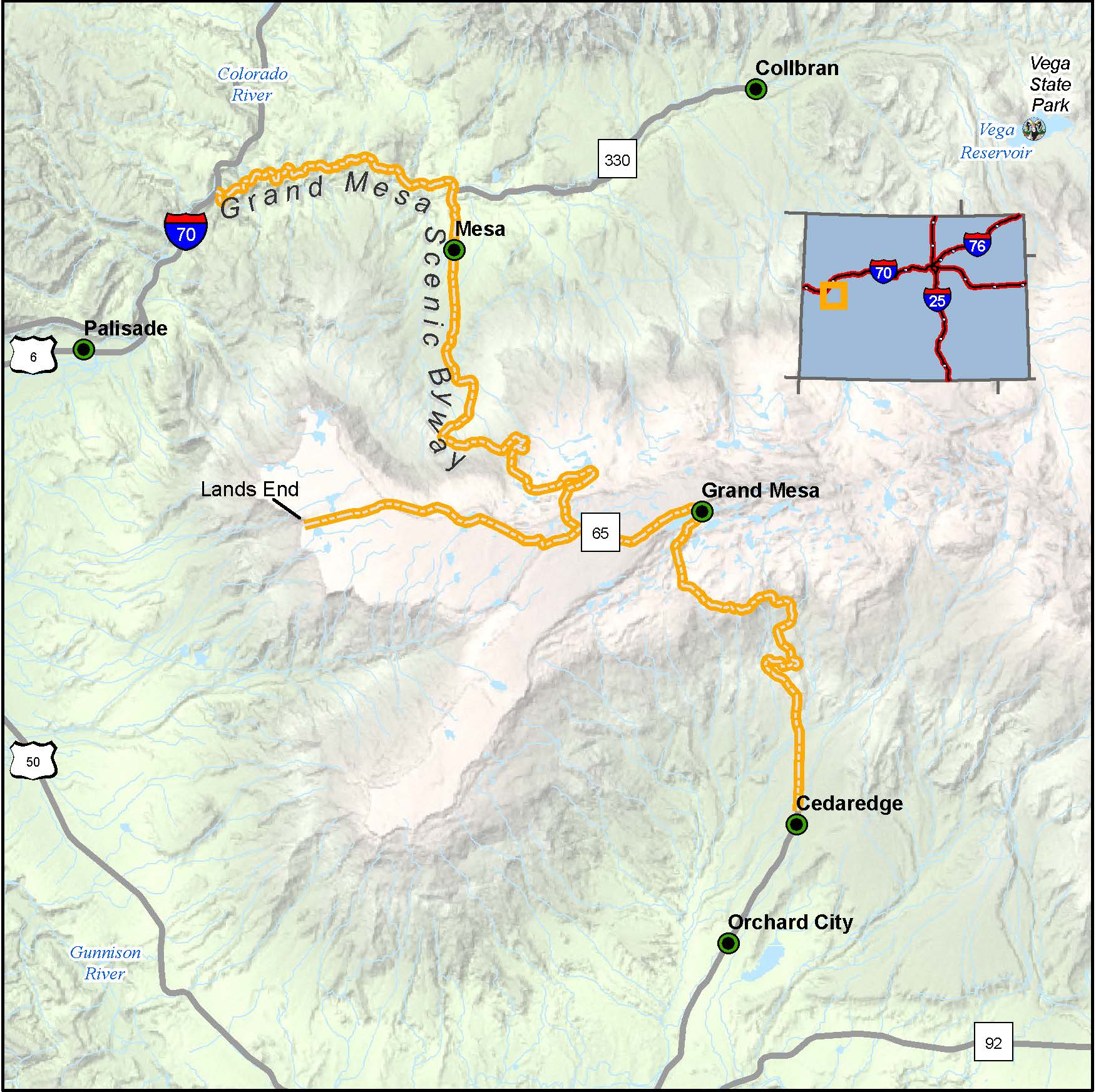 Grand Mesa Scenic Byway map