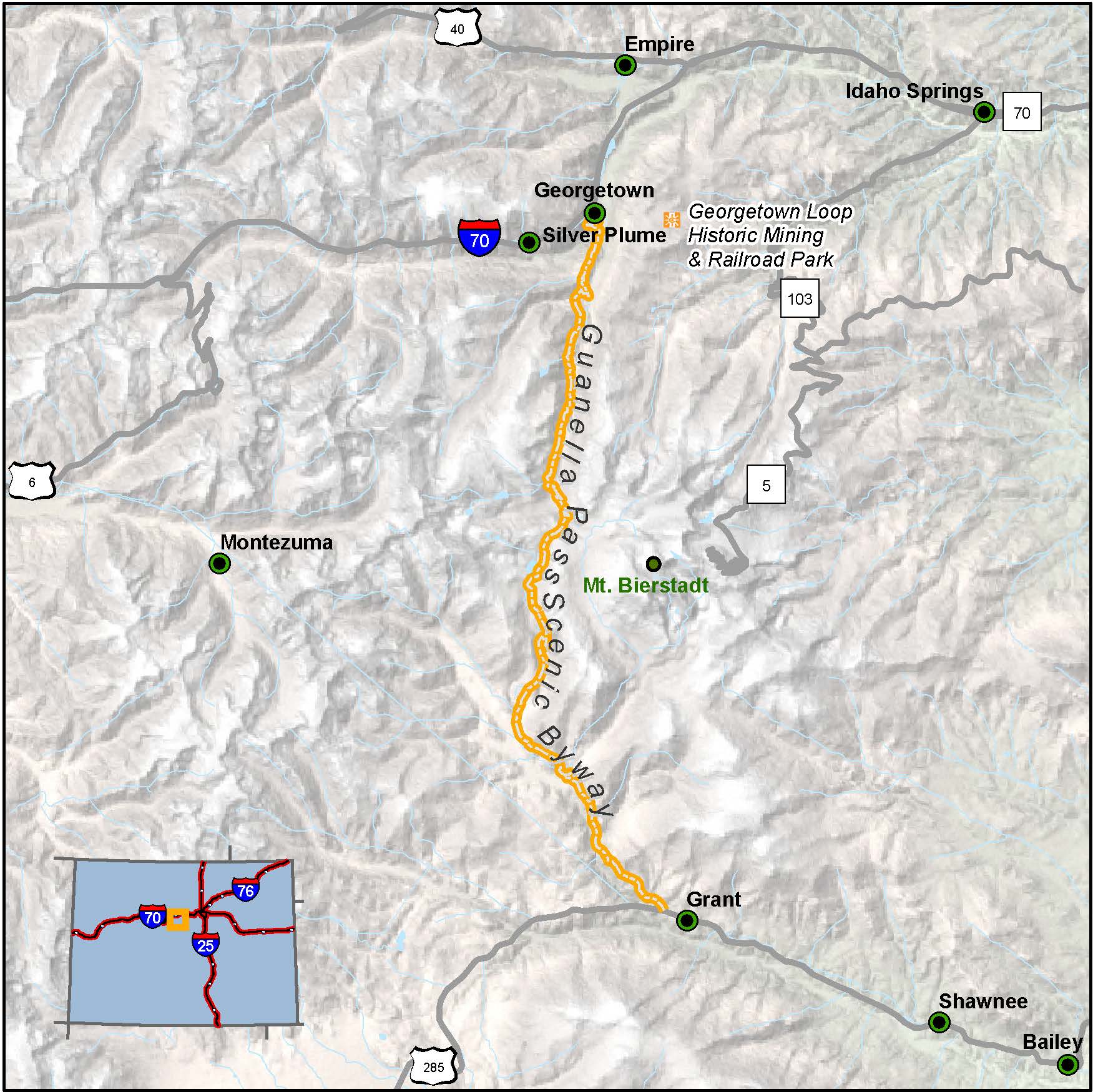 Guanella Pass Scenic Byway map