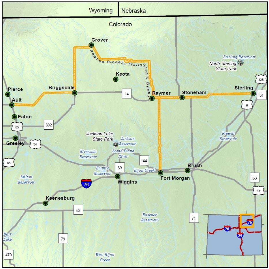 Pawnee Pioneer Trail Scenic Byway map