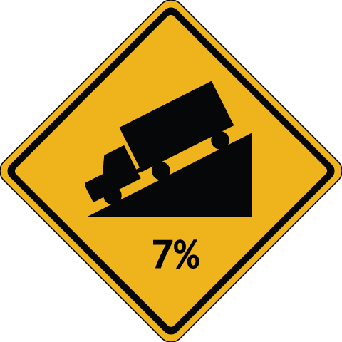 Truck 7% Downhill Grade Sign